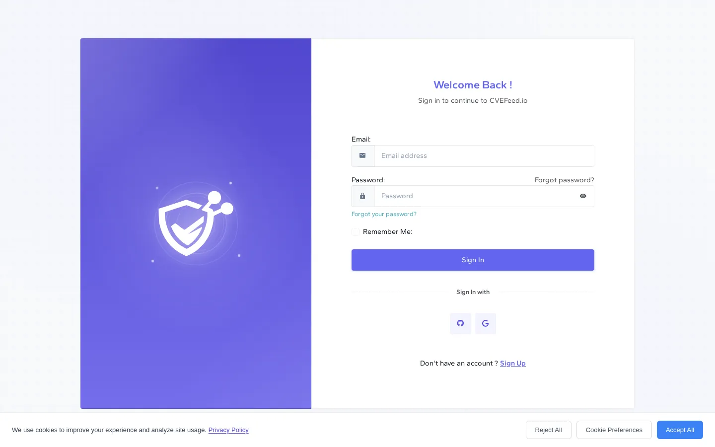 CVEFeed.io login page